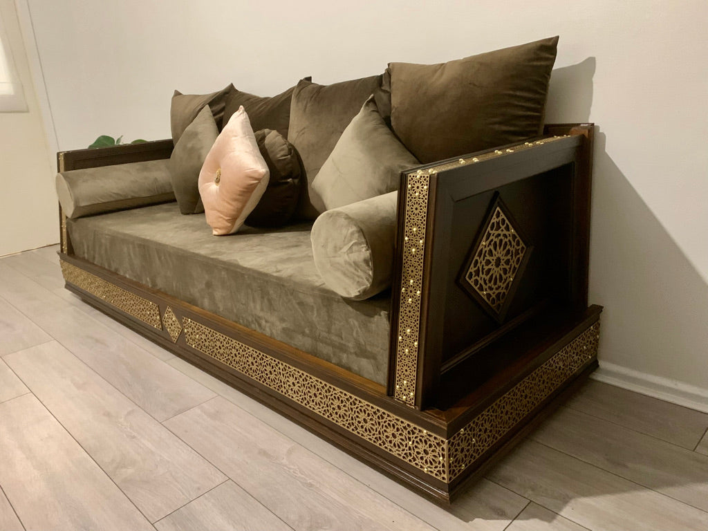 Moroccan Style Couch Day Bed Gold & Walnut.