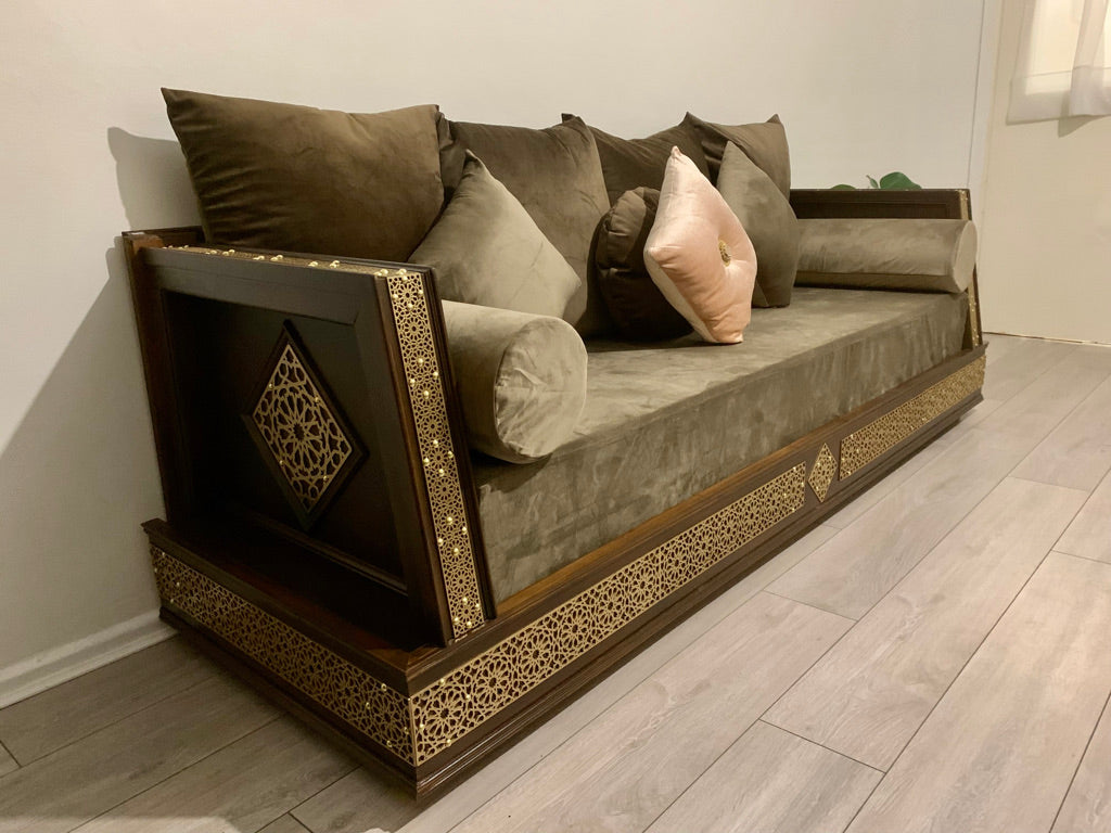 Moroccan Style Couch Day Bed Gold & Walnut.