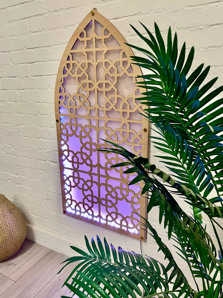 Arched LED Panel with geometric Islamic Pattern