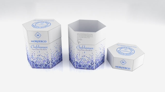 A Moroccan storage box In Hexagon storage box with a blue scattered pattern