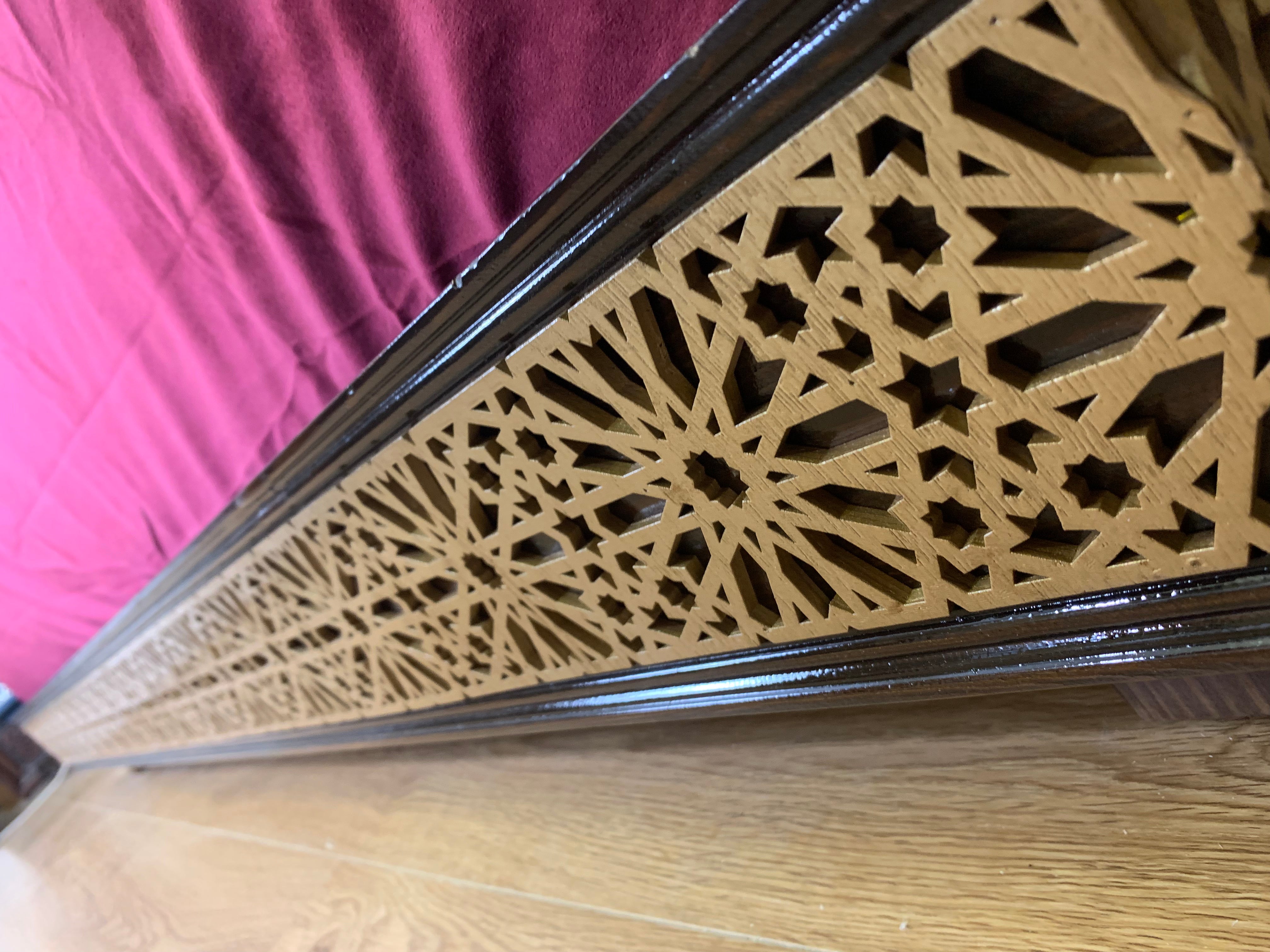 Luxurious Arabesque Moroccan Sofa Moroccan Daybed with carvings in Burgundy Velvet.