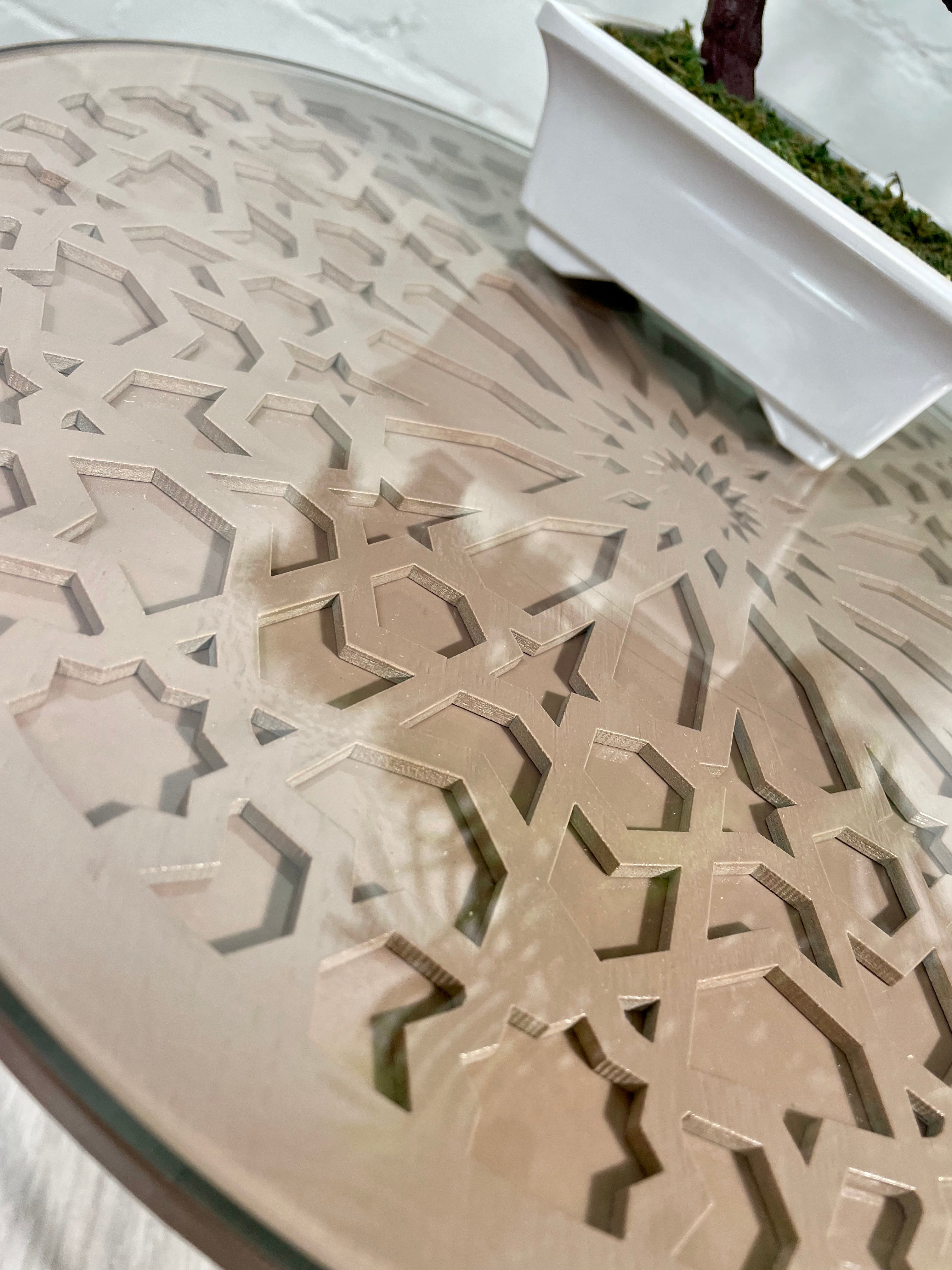Moroccan Mosaic Side Table Pin Legs, Zellige Table In Pastel Dusty Pink with Glass Top