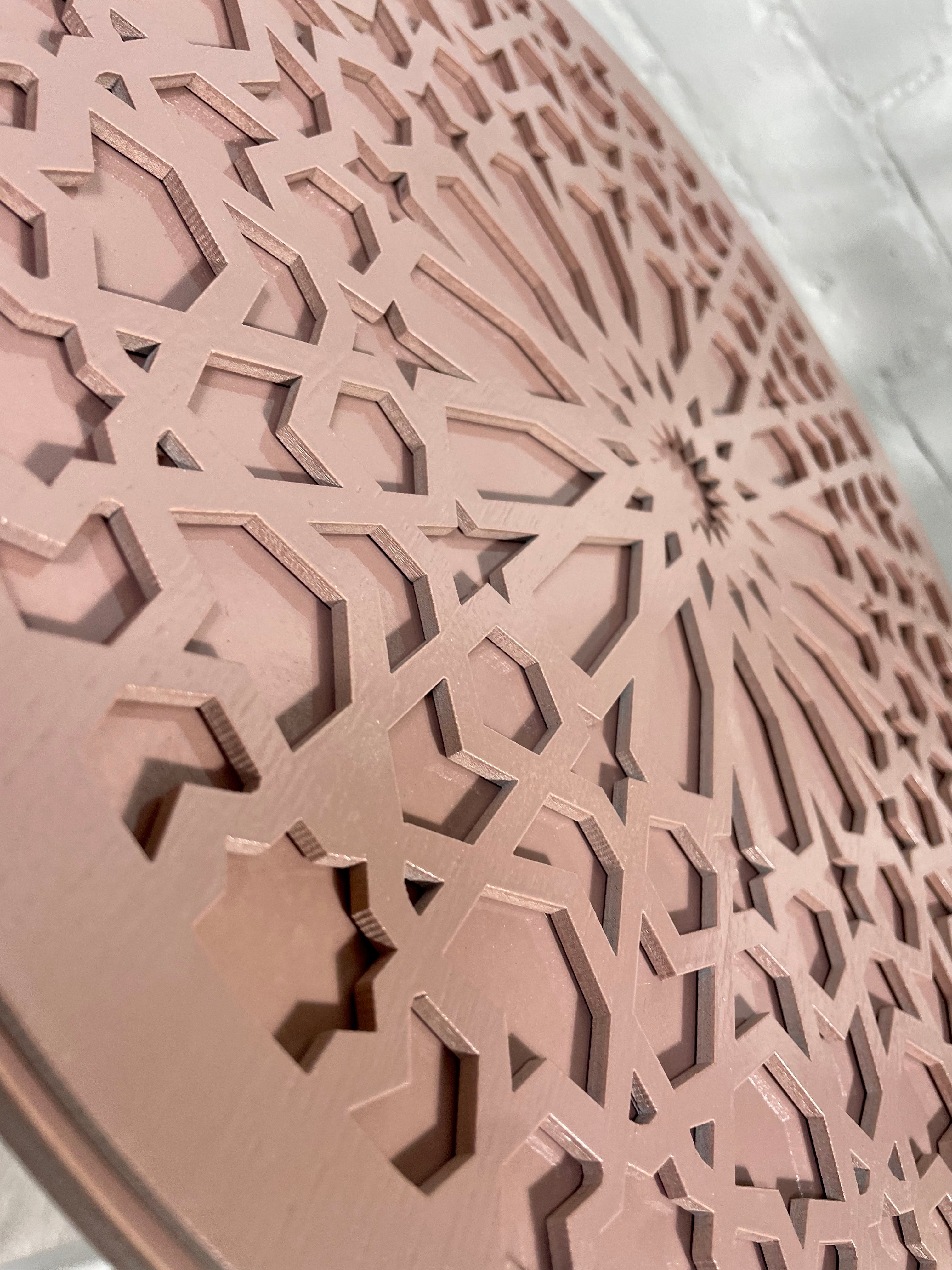 Moroccan Mosaic Side Table Pin Legs, Zellige Table In Pastel Dusty Pink with Glass Top