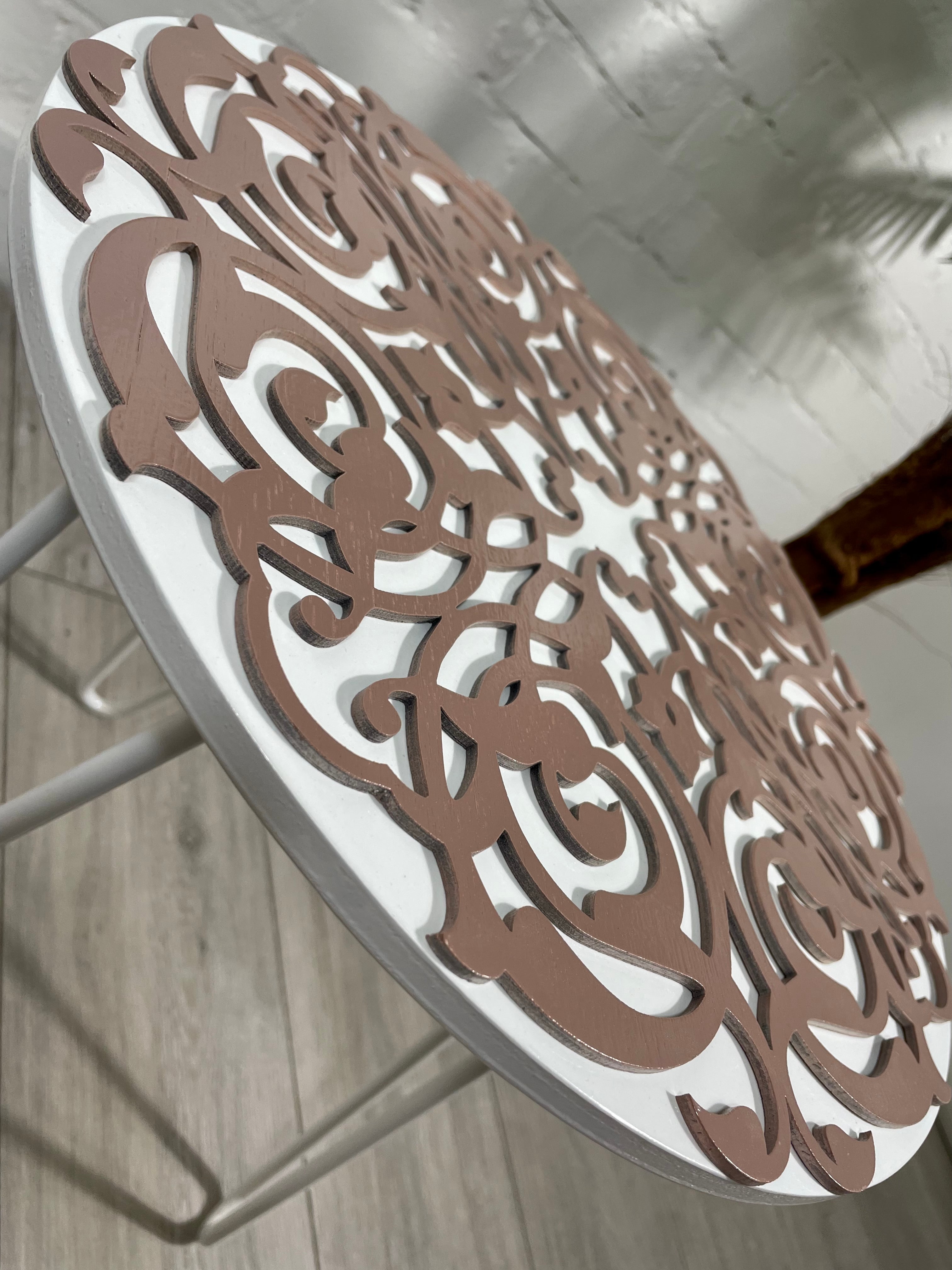 Arabesque Moroccan Side Table In White and Old Pink Finish Pin Legs Zellige Table Glass Top