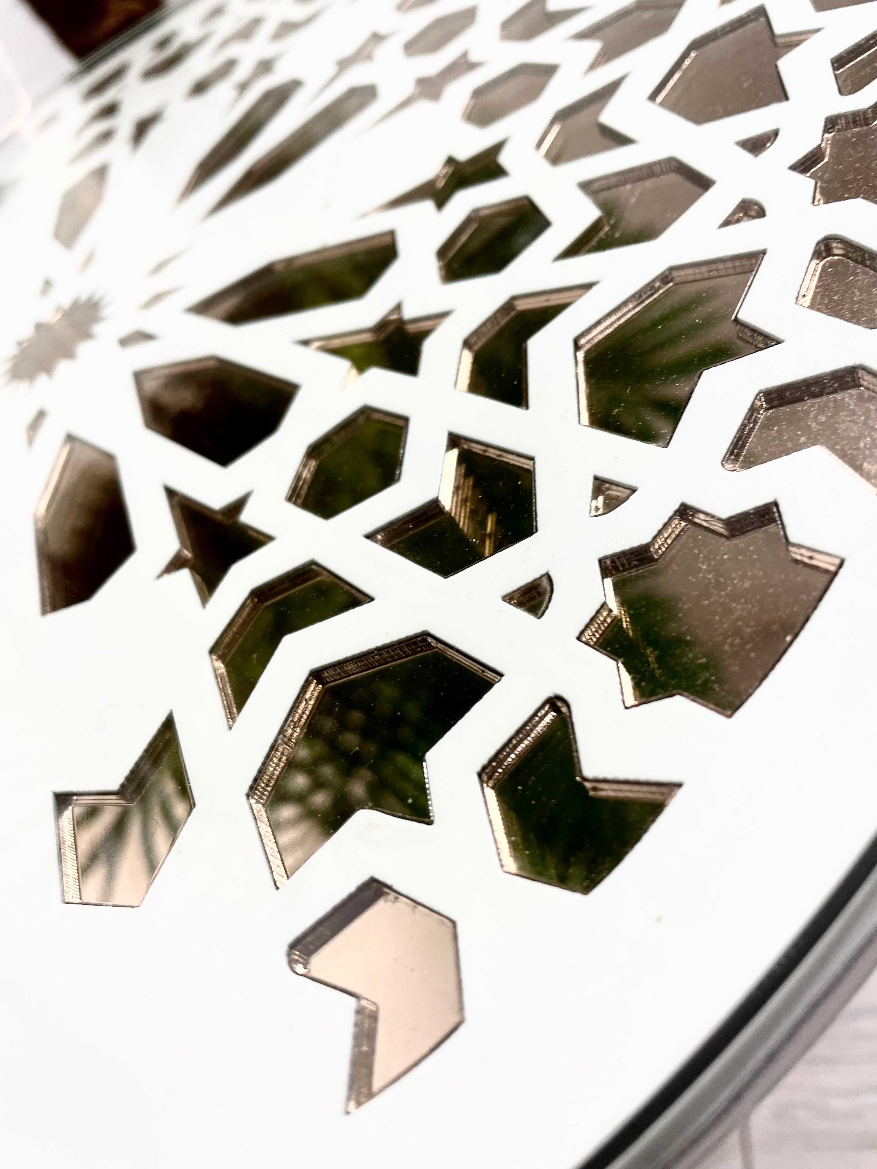 Moroccan Mosaic Side Table Pin Legs Zellige Table  With Rose Gold Mirror Inlays