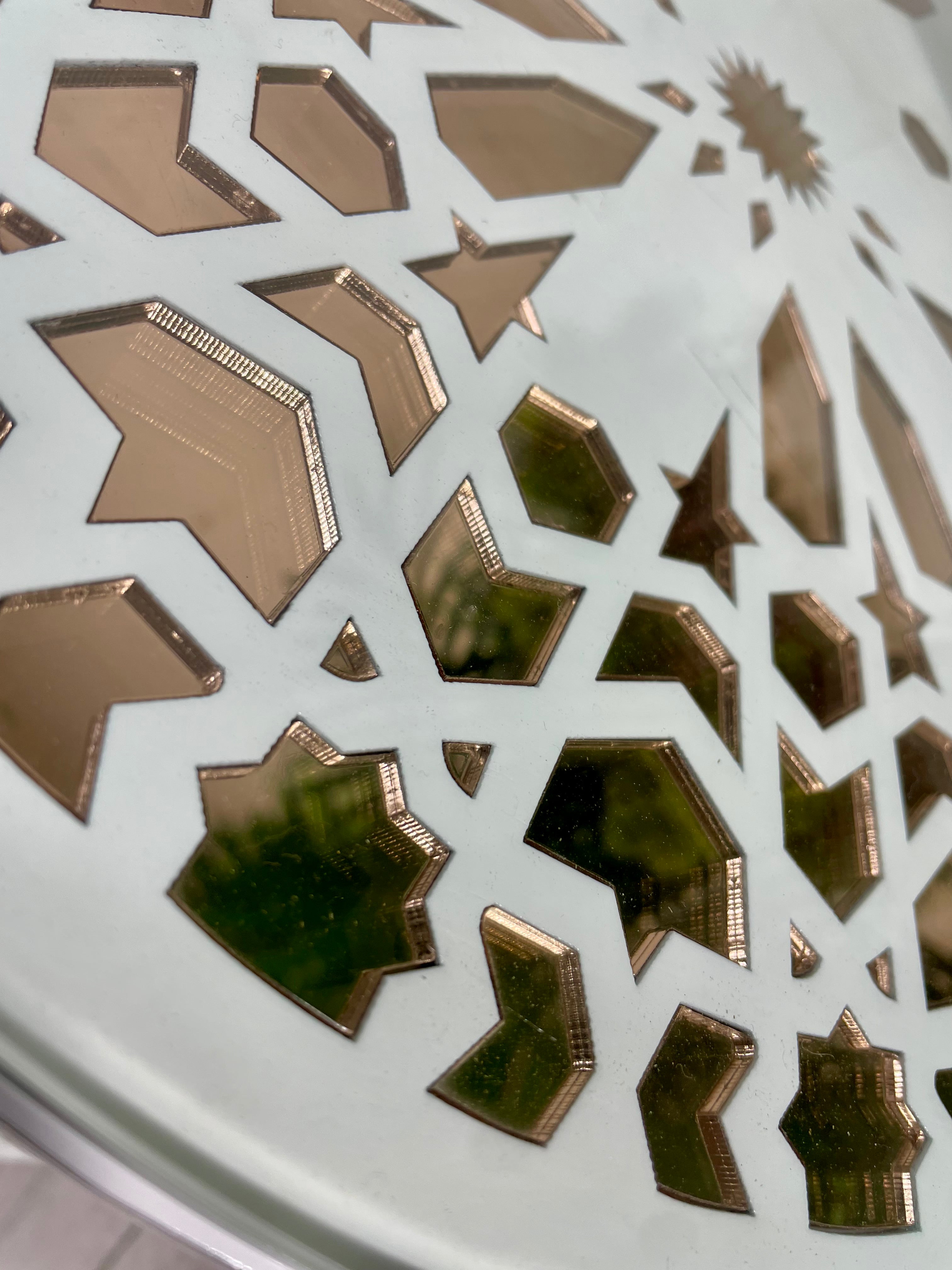 Moroccan Mosaic Side Table Pin Legs Zellige Table  With Rose Gold Mirror Inlays