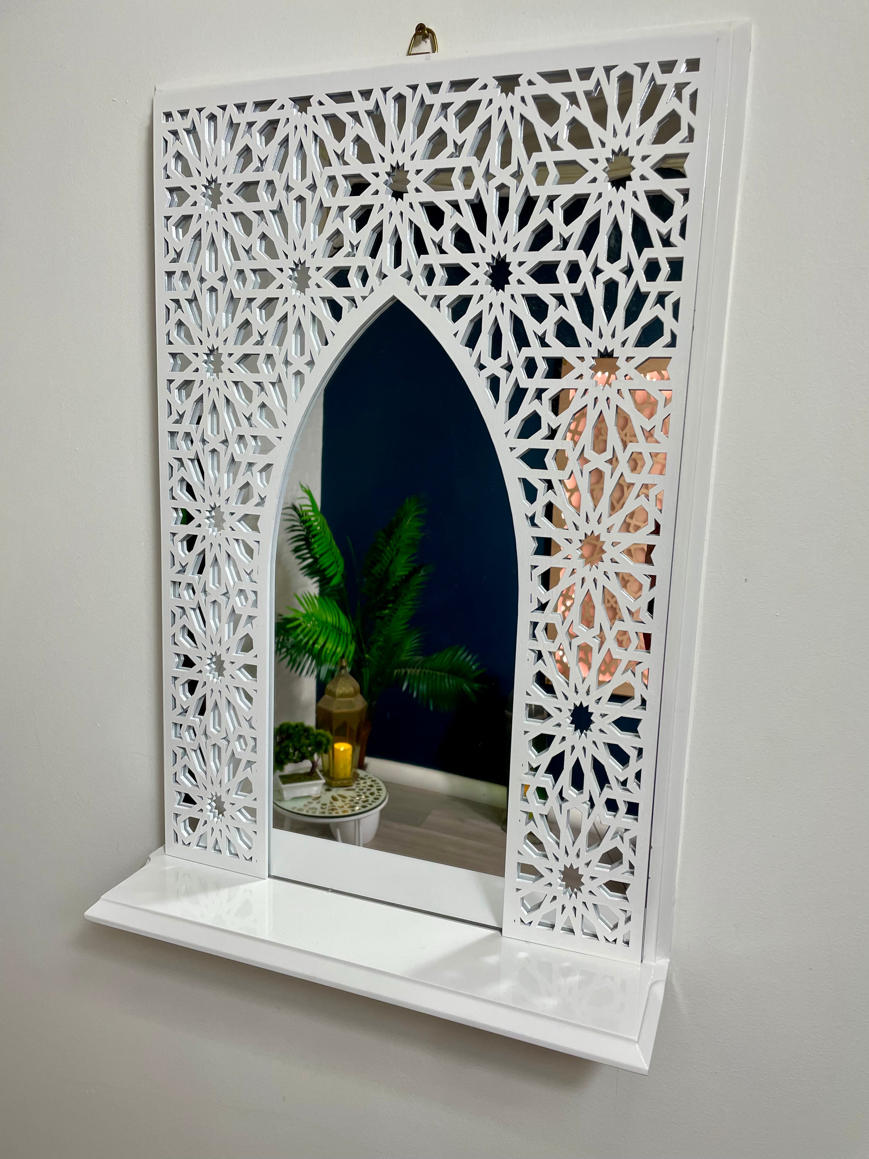 White Moroccan Arch Mirror Shelf with Acrylic Mirror Safe for Kids Room