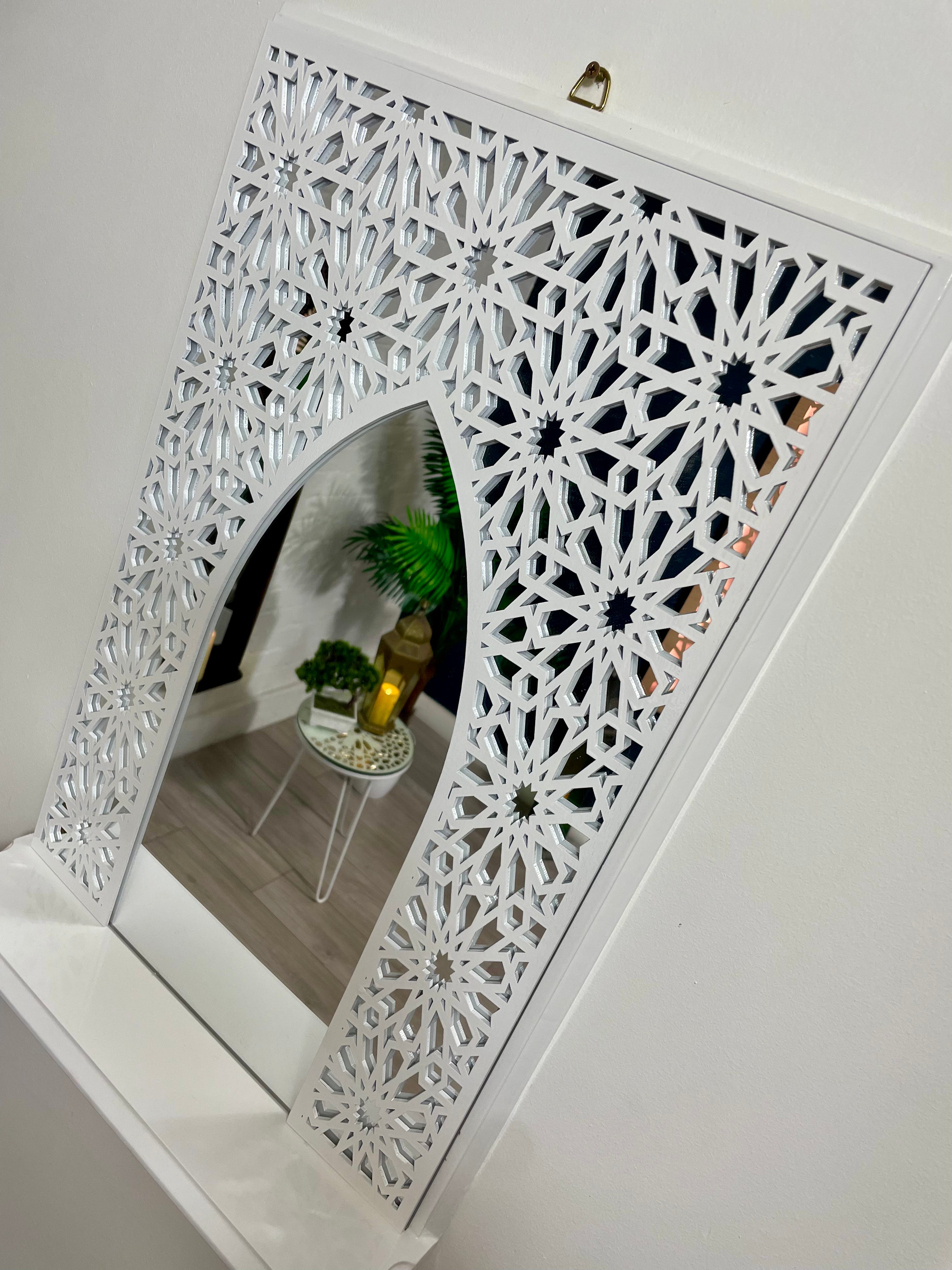 White Moroccan Arch Mirror Shelf with Acrylic Mirror Safe for Kids Room