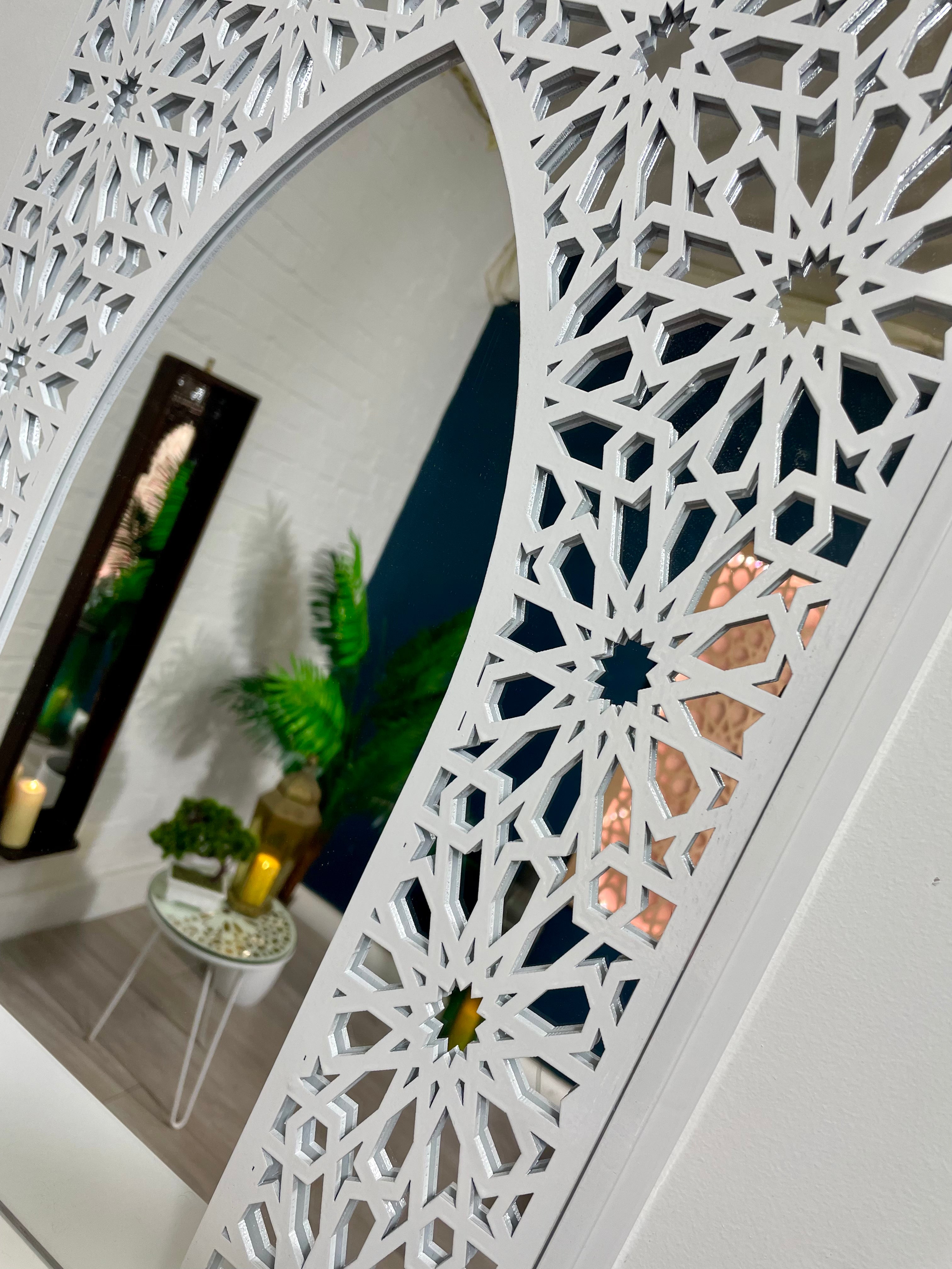 White Moroccan Arch Mirror Shelf with Acrylic Mirror Safe for Kids Room