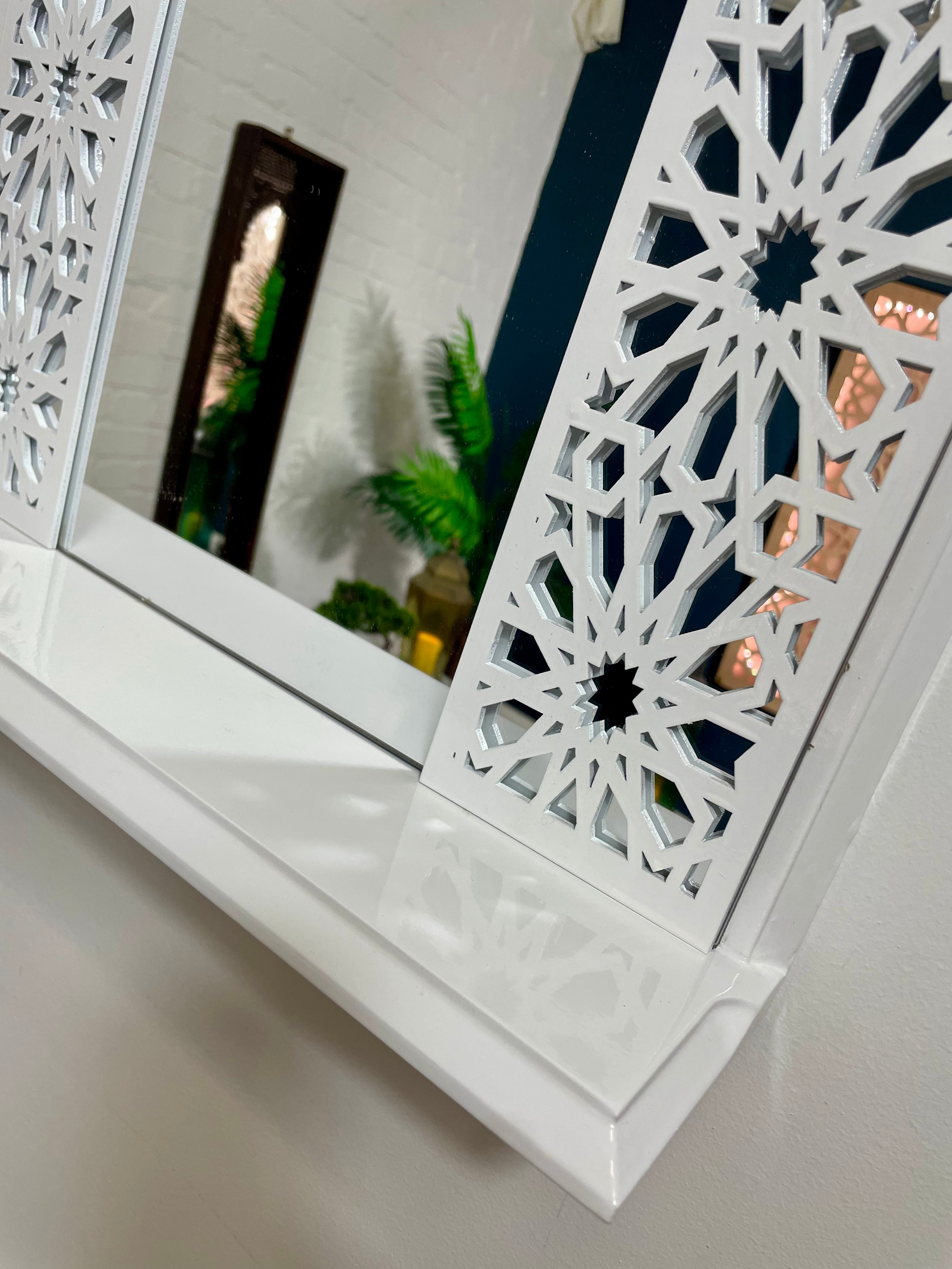White Moroccan Arch Mirror Shelf with Acrylic Mirror Safe for Kids Room