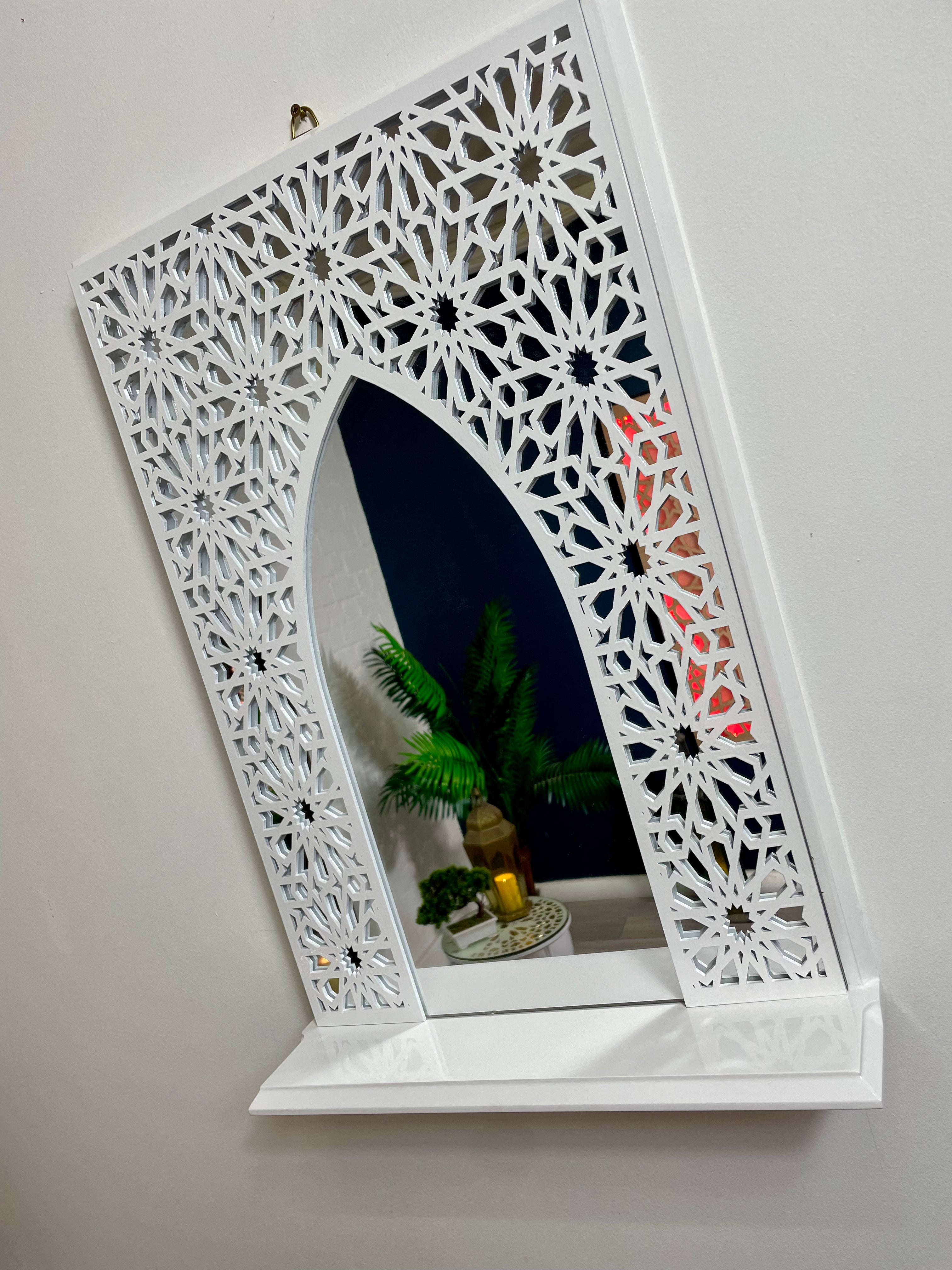 White Moroccan Arch Mirror Shelf with Acrylic Mirror Safe for Kids Room