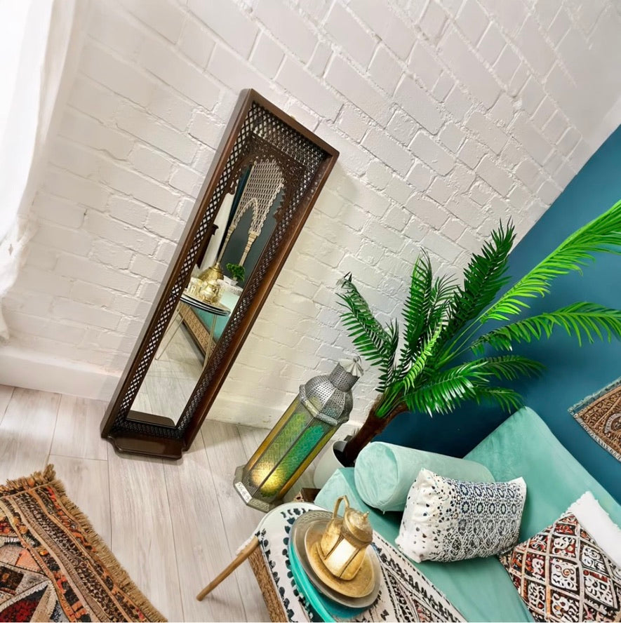 Moroccan Mirror with Arabesque fretwork and shelve.