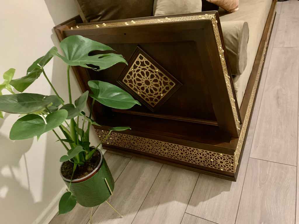 Moroccan Style Couch Day Bed Gold & Walnut.