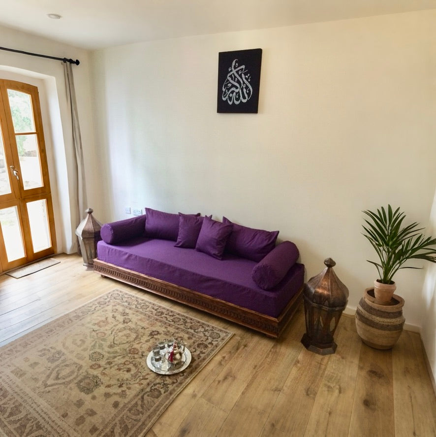 Purple and walnut finish bench Daybed 3 Seater