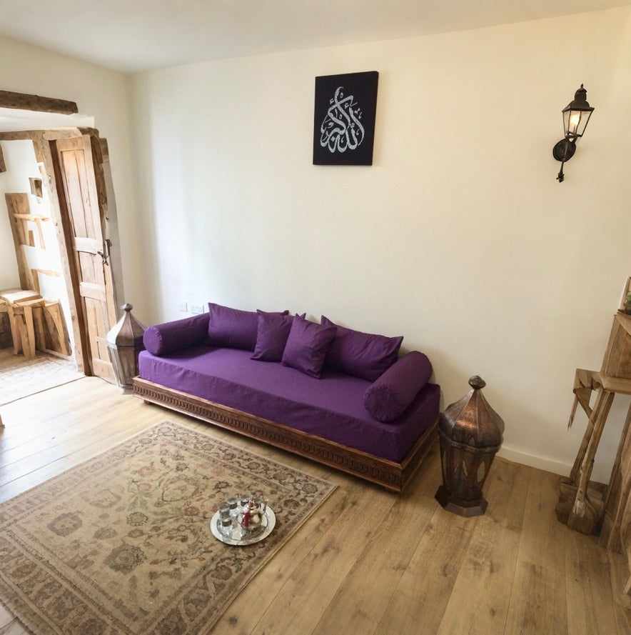 Purple and walnut finish bench Daybed 3 Seater