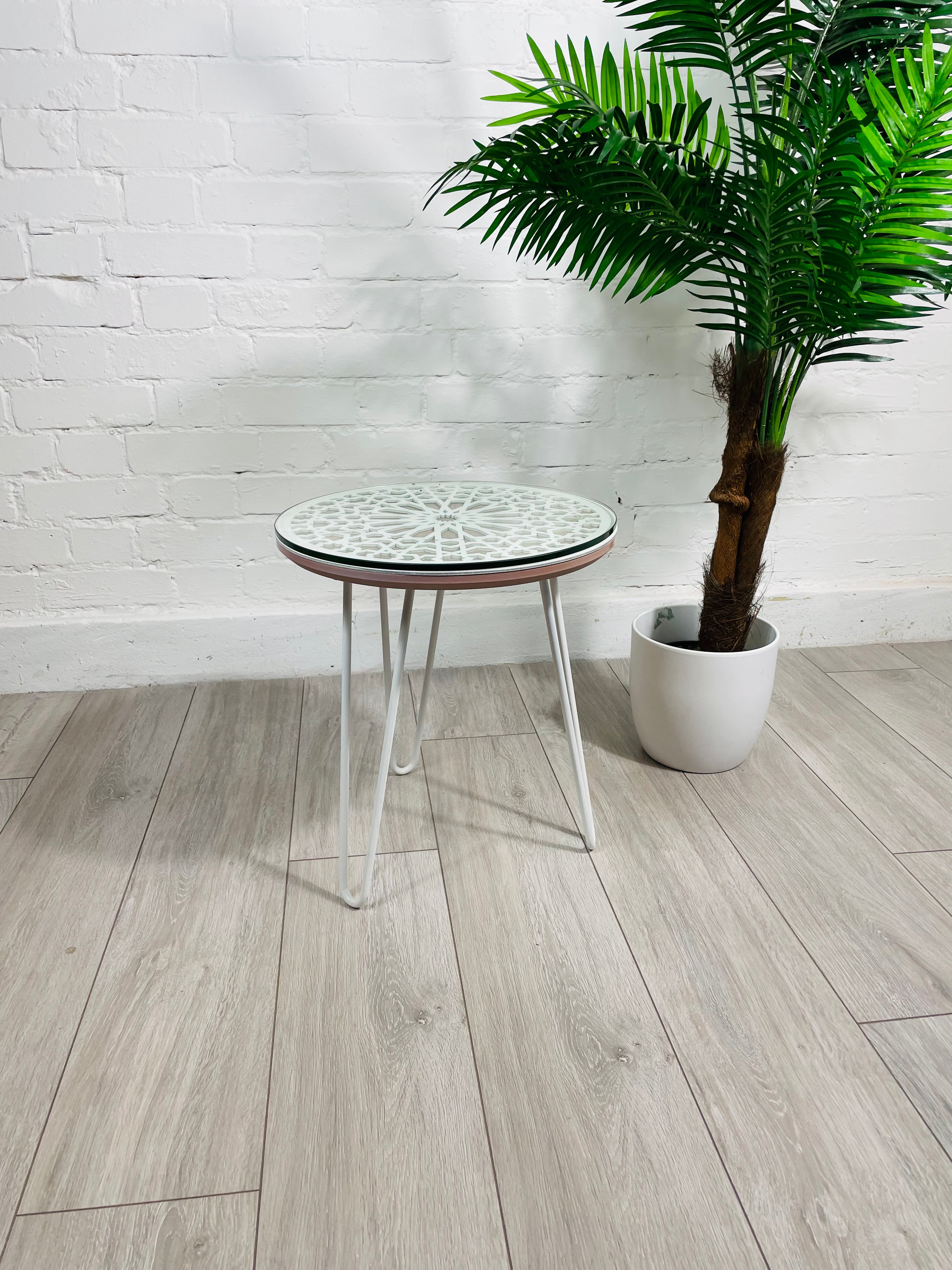 Moroccan Mosaic Side Table Pin Legs Zellige Table With Glass 
