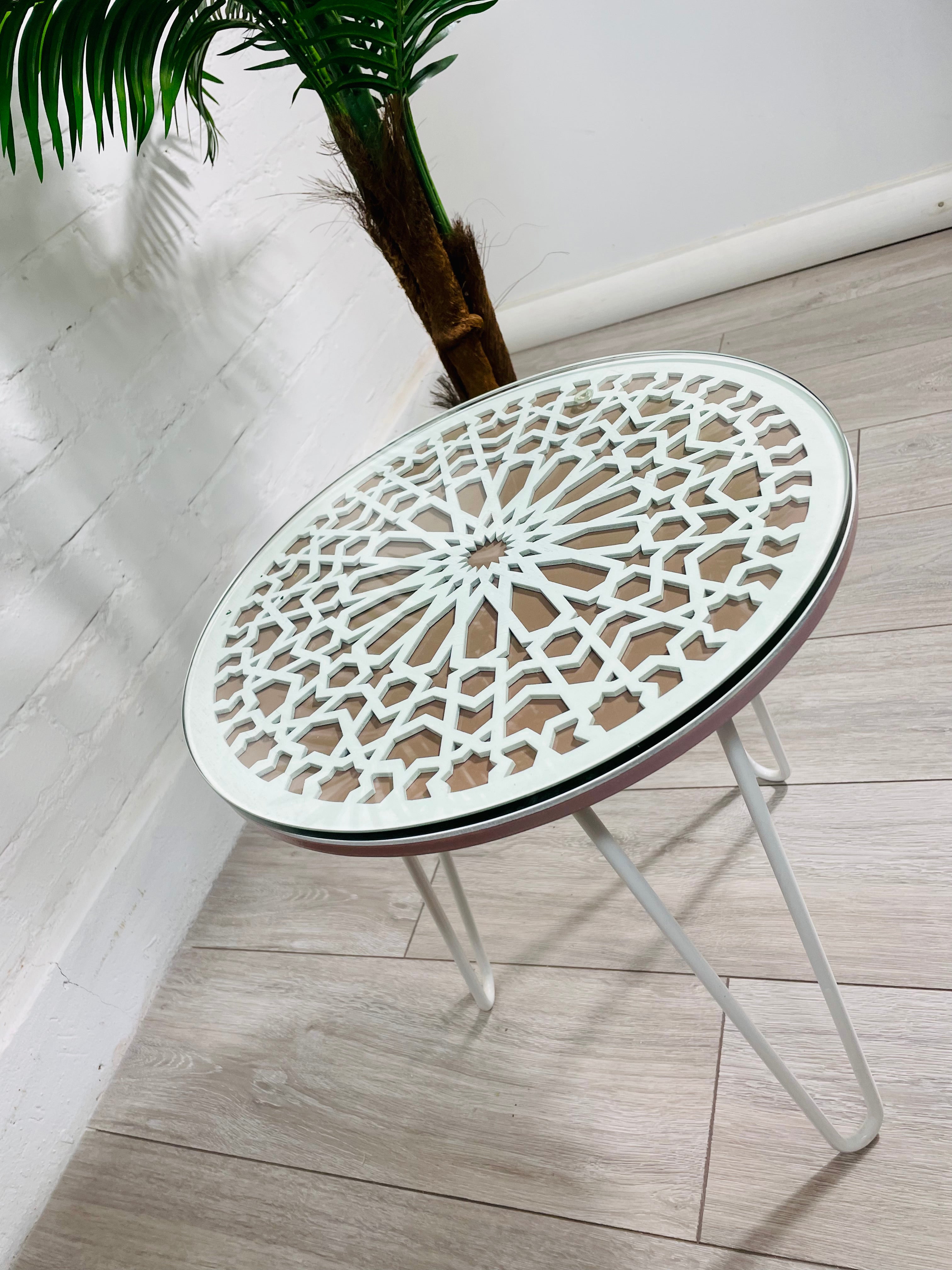 Moroccan Mosaic Side Table Pin Legs Zellige Table With Glass 