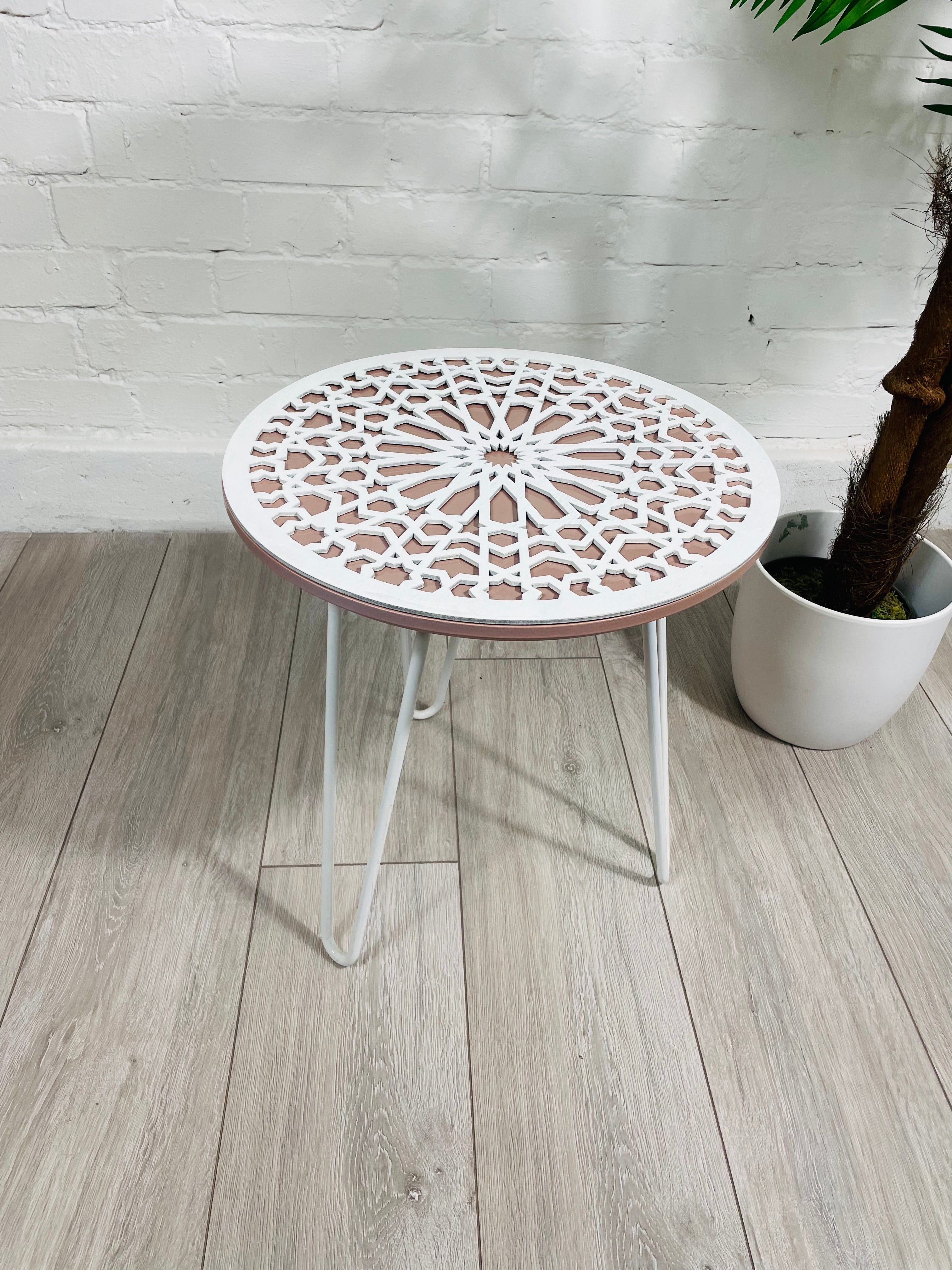 Moroccan Mosaic Side Table Pin Legs Zellige Table With Glass 