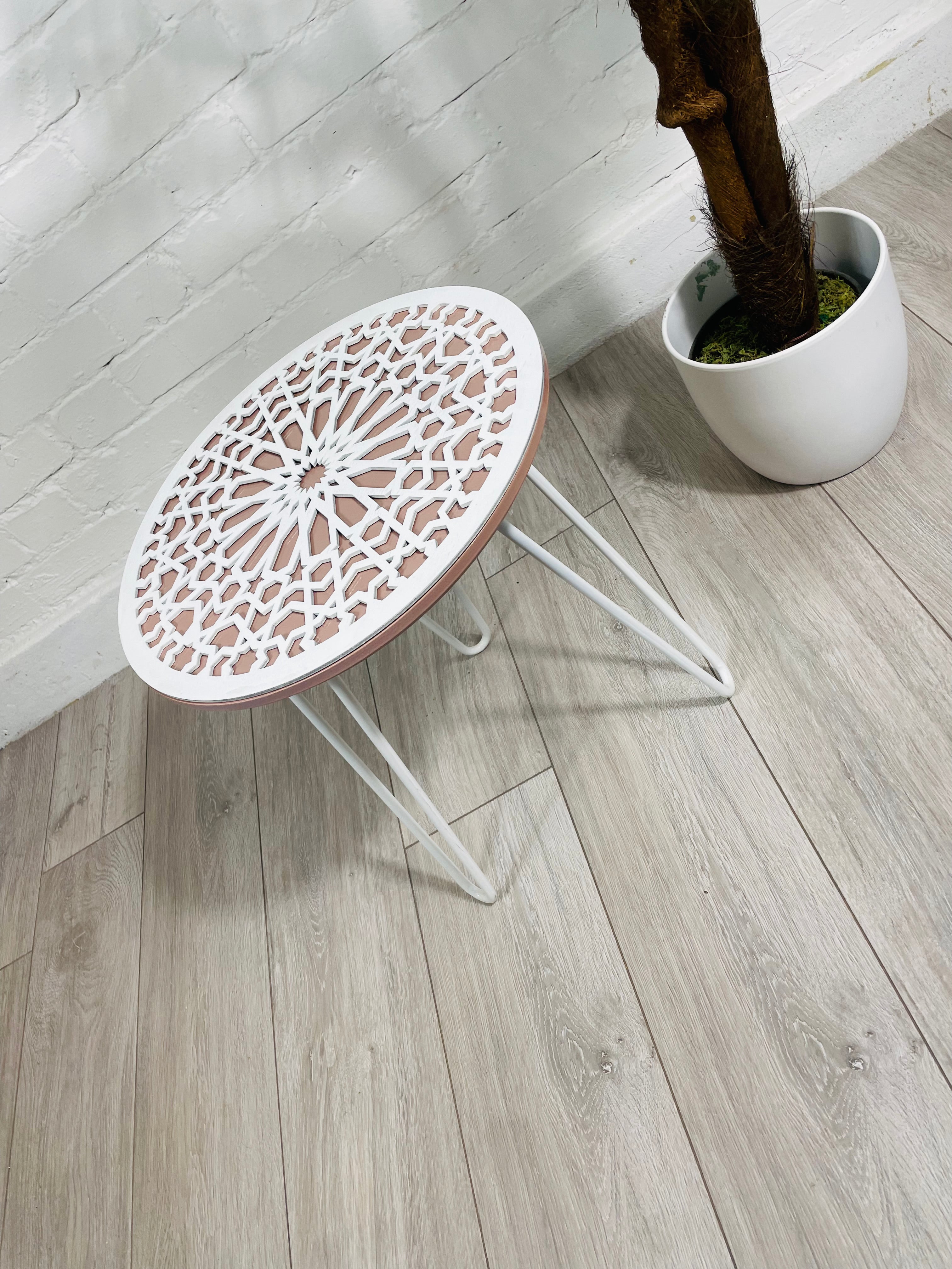 Moroccan Mosaic Side Table Pin Legs Zellige Table With Glass 