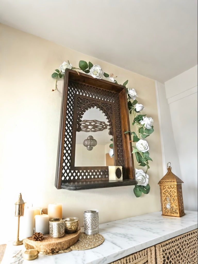 Moroccan style mirror with shelve and arabesque fretwork