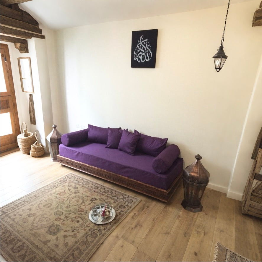 Purple and walnut finish bench Daybed 3 Seater