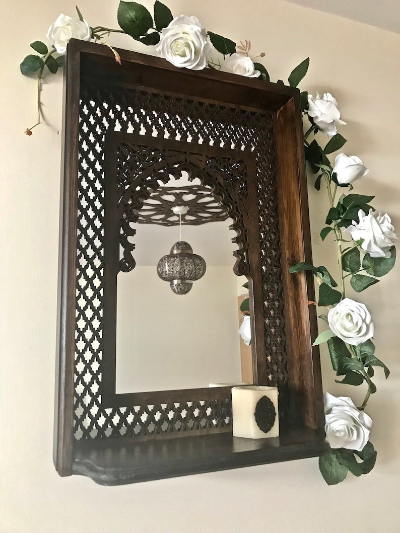  Luxurious Handcrafted Arabesque Moroccan Mirror with shelf