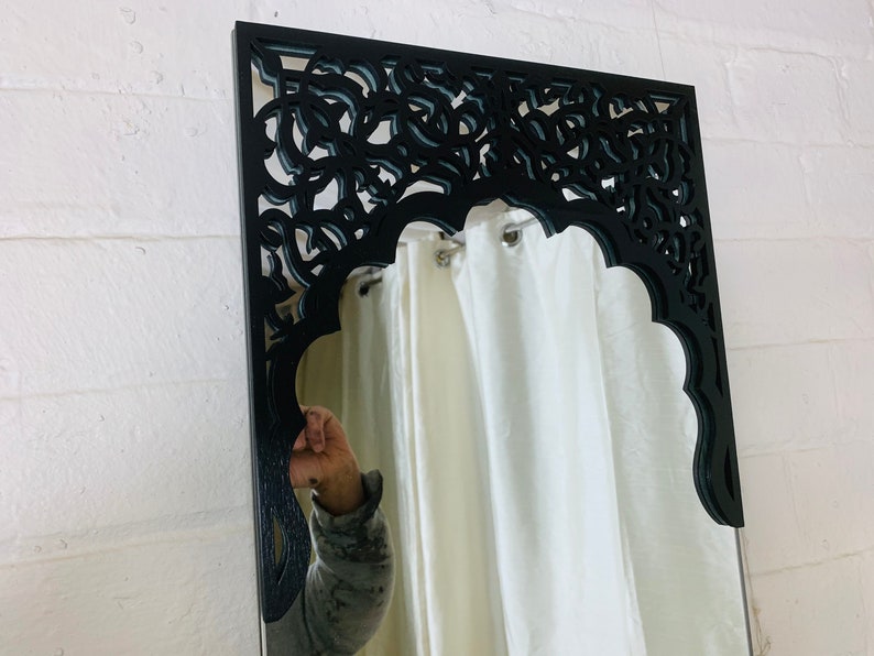Black Full length Mirror,Abstract Fretwork| Best Moroccan Furniture