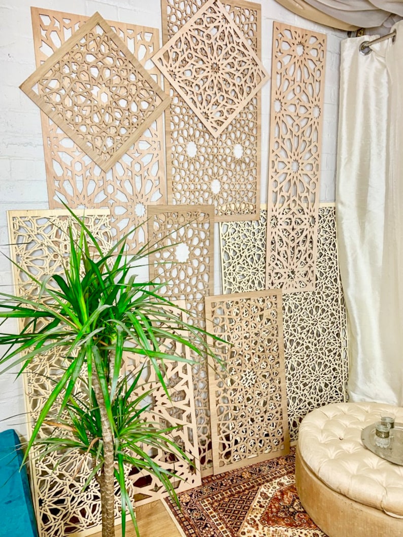 Large Abstract Retro wood panels |Hand Painted Moroccan Furniture